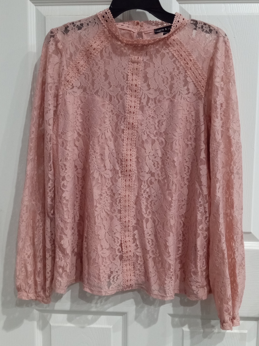 Women's Lace Long-Sleeve Blouse - Blush Pink